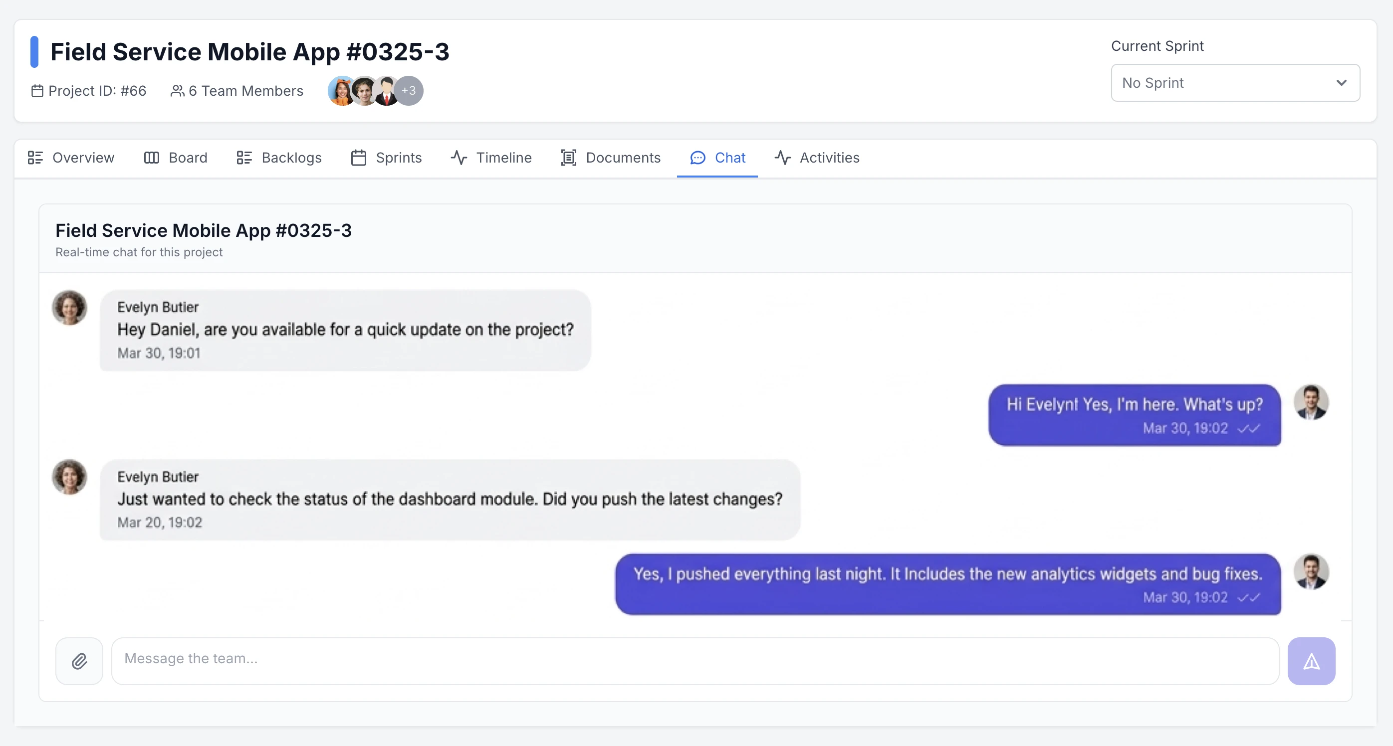 Live project chat in TrackAxo